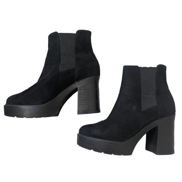 SODA brand boots chunky heel black suede Y2K thick sole and block square SZ 7.5 - Picture 2 of 7